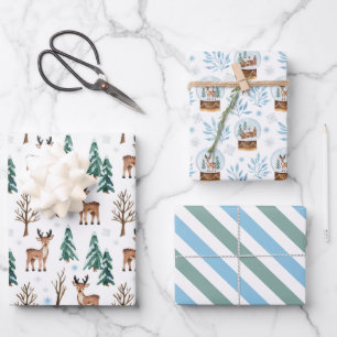 Rentier- und Schneekugeln-Geschenkpapier-Set aus 3 Geschenkpapier Set