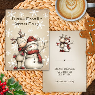 Rentier- und Schneemann-Freunde-Weihnachtskarte Einladung