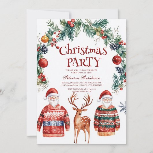 Rentier und Weihnachts-Party Einladung (Vorderseite)