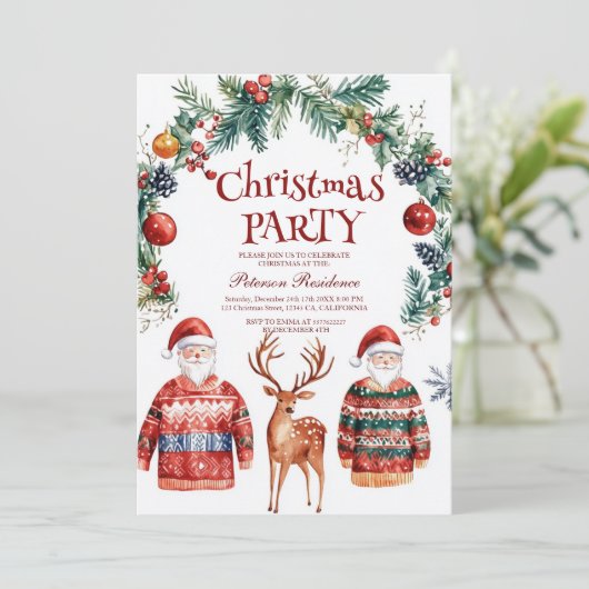Rentier und Weihnachts-Party Einladung (Stehend Vorderseite)