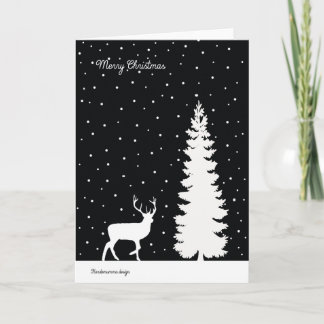 Rentier und Weihnachtsbaum - fallender Schnee Feiertagskarte