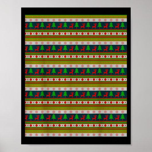 Rentier- und Weihnachtsbaum-Strickmuster Poster (Vorne)