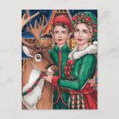 Rentier und zwei Helfer des Weihnachtsmanns Postkarte (Vorderseite)