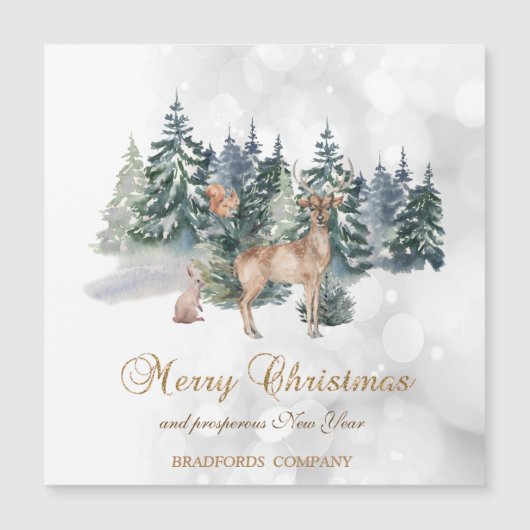 Rentier, Wald, Bokeh Company Holiday Card Magnetkarte (Vorderseite)