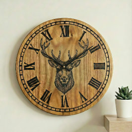 Rentier-Wanduhr - Holzdesign  Große Wanduhr