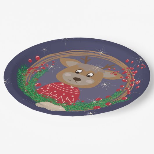 Rentier Weihnachts-Portrait Paper-Teller Pappteller (Schrägansicht)
