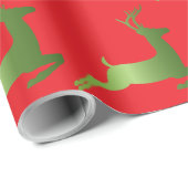 Rentier Weihnachts Rot grün elegant metallisch Geschenkpapier (Rolleneckpunkt)