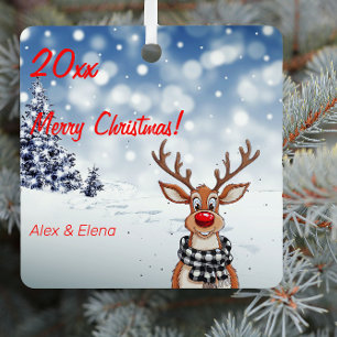 Rentier-Weihnachtsbaum-Schnee-Foto Quadrat-Ornamen Ornament Aus Metall