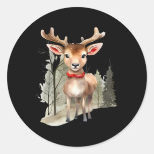 Rentier Weihnachtsbaum Woodland Deer Wasserfarbe Runder Aufkleber
