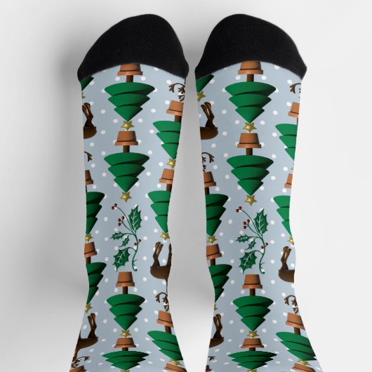 Rentier, Weihnachtsbaumen und Holly Socken (Oben)