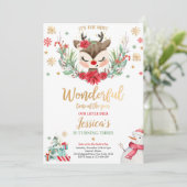 Rentier Weihnachtsfeier Roter Winter Hirsch Einladung (Stehend Vorderseite)