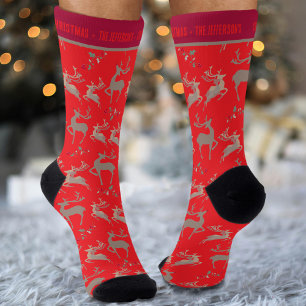 Rentier Weihnachtsfest in hellrotem Braun Socken