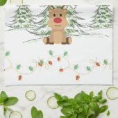 Rentier Weihnachtsleuchten Winterbaumen Geschirrtuch (Gefaltet)