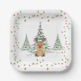 Rentier Weihnachtsleuchten Winterbaumen Pappteller