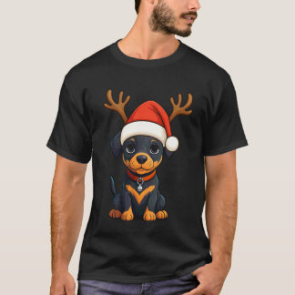 Rentier Weihnachtsmann Hut Dobermann Pinscher Weih T-Shirt