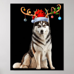 Rentier-Weihnachtsmann-Hut Weihnachts-Pyjama Husky Poster