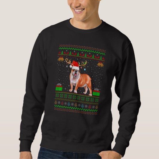 Rentier Weihnachtsmannmütze Match Ugly English Bul Sweatshirt (Vorderseite)