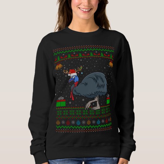 Rentier Weihnachtsmannmütze Matching Ugly Cassowar Sweatshirt (Vorderseite)