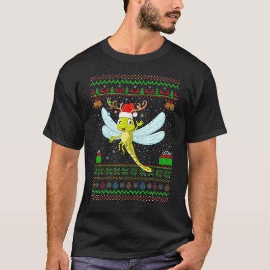 Rentier Weihnachtsmannmütze Matching Ugly Dragonfl T-Shirt (Vorderseite)