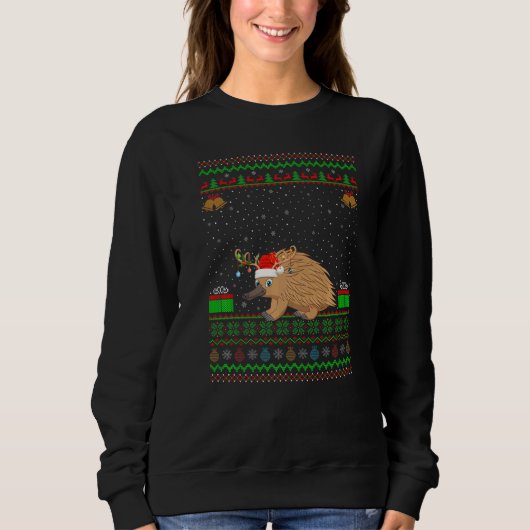 Rentier Weihnachtsmannmütze Matching Ugly Echidna Sweatshirt (Vorderseite)
