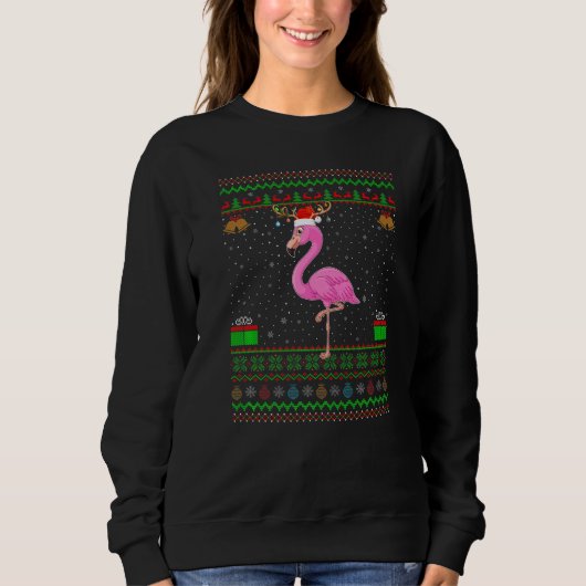 Rentier Weihnachtsmannmütze Matching Ugly Flamingo Sweatshirt (Vorderseite)