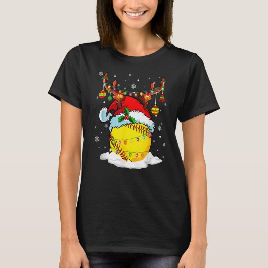 Rentier & Weihnachtsmannmütze Softball Softball Ma T-Shirt (Vorderseite)