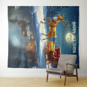 Rentier-Weihnachtsschlitten-Feiertags-Hintergrund Wandteppich (Beispiel (Horizontal))