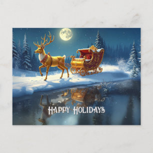 Rentier-Weihnachtsschlitten-Feiertags-Postkarte Postkarte