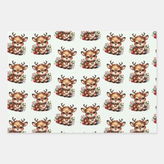 Rentier Weihnachtswrapping Paper Flat Sheet-3Set Geschenkpapier Set (Vorderseite 3)