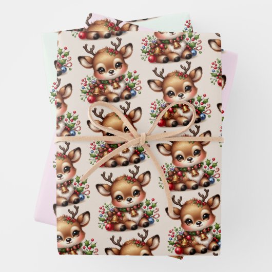 Rentier Weihnachtswrapping Paper Flat Sheet-3Set Geschenkpapier Set (Beispiel)