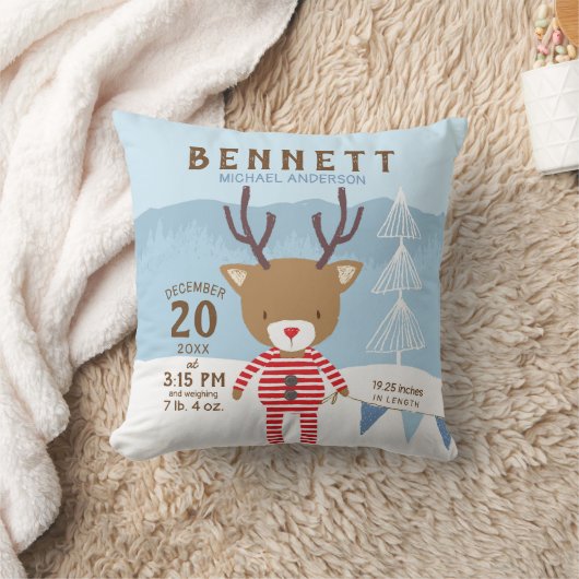 Rentier Winter Birth Stats Kinderzimmer Keepake Kissen (Decke)