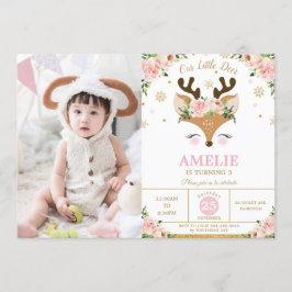 Rentier Winter Gold Snowflakes Geburtstag Foto Einladung