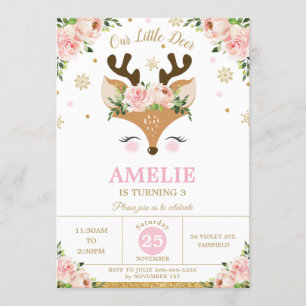 Rentier Winter Gold Snowflakes Geburtstagsparty Einladung
