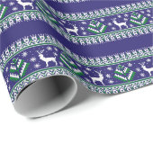 Rentier Winter Messe Isle Pattern in Dunkelblau Geschenkpapier (Rolleneckpunkt)