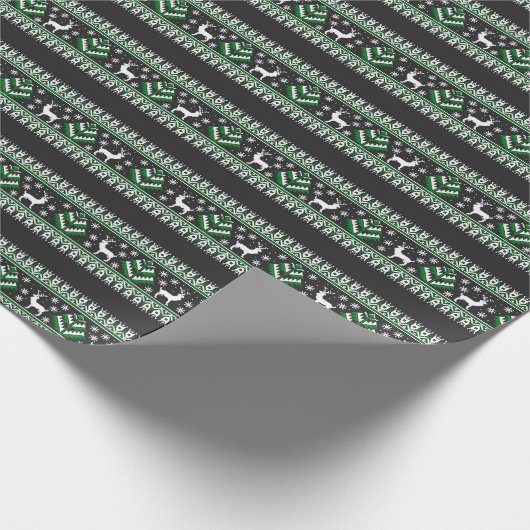 Rentier Winter Messe Isle Pattern in Schwarz Geschenkpapier (Ecke)