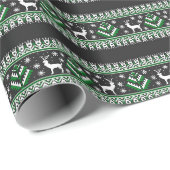 Rentier Winter Messe Isle Pattern in Schwarz Geschenkpapier (Rolleneckpunkt)