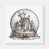 Rentier-Winter-Schneekugel-Christmagnet Magnet (Vorne)