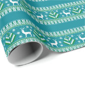 Rentier Wintermesse Isle Pattern in Aquamarinem Bl Geschenkpapier (Rolleneckpunkt)