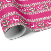 Rentier Wintermesse Isle Pattern in Rosa Geschenkpapier (Rolleneckpunkt)