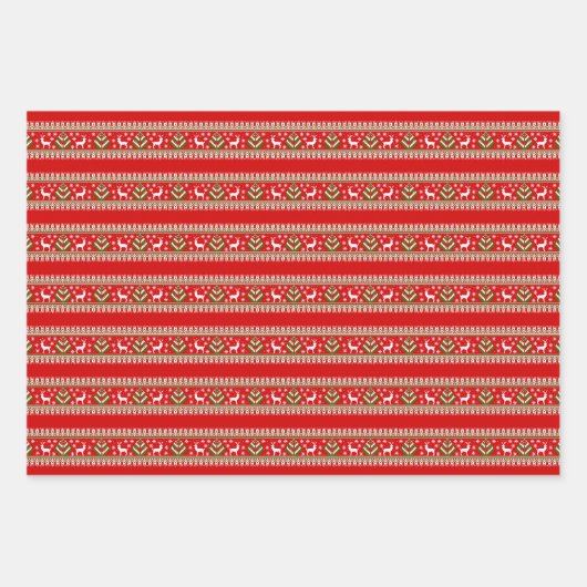 Rentier Wintermesse Isle Seamless Muster Geschenkpapier Set (Vorderseite)