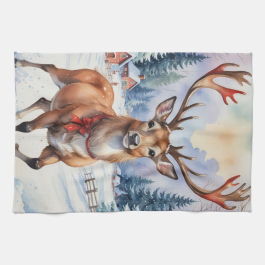 Rentier Wonderland: Feiertage Bliss Geschirrtuch (Horizontal)