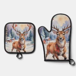 Rentier Wonderland: Feiertage Bliss Ofenhandschuh & Topflappen-Set