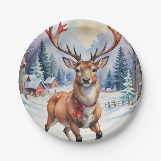 Rentier Wonderland: Feiertage Bliss Pappteller (Vorderseite)
