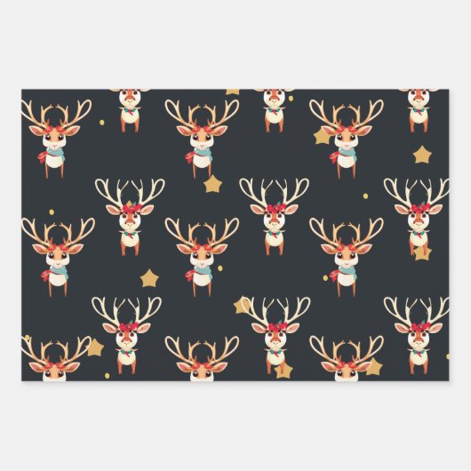 Rentier Wrapping Paper Geschenkpapier Set (Vorderseite)