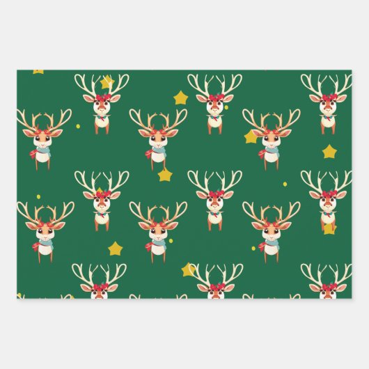 Rentier Wrapping Paper - Grüner Hintergrund Geschenkpapier Set (Vorderseite 3)