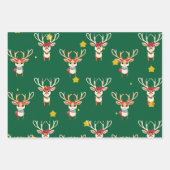 Rentier Wrapping Paper - Grüner Hintergrund Geschenkpapier Set (Vorderseite)