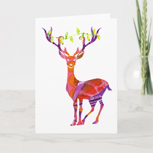 Rentierbaumlichter Mixed-Media-Collage-Kunst Feiertagskarte (Vorderseite)