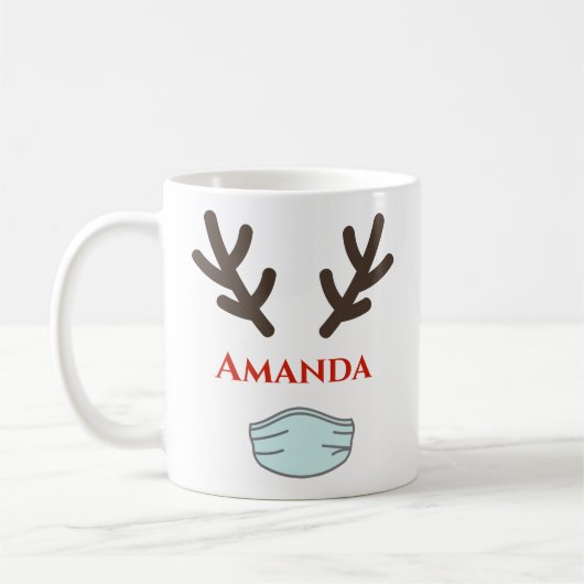 Rentierbügel mit Maske - Frohe Weihnachten Kaffeetasse (Links)