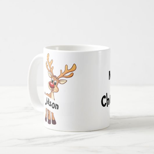 Rentiere aus niedlichem Cartoon personalisiert Wei Kaffeetasse (Vorderseite Links)