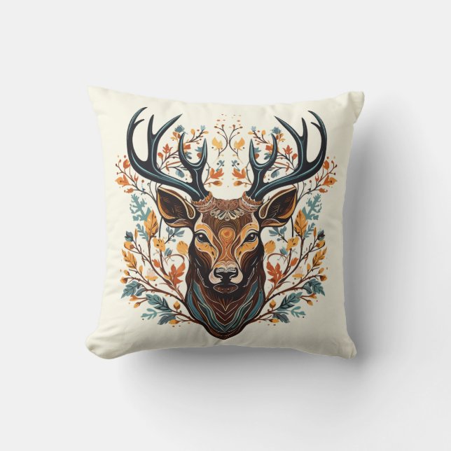 Rentiere Bohemische Wasserfarbe Kissen (Vorderseite)